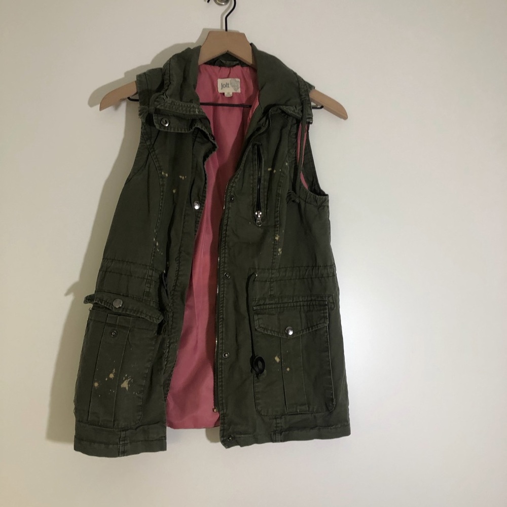 Juniors army green vest with splash marks size XS